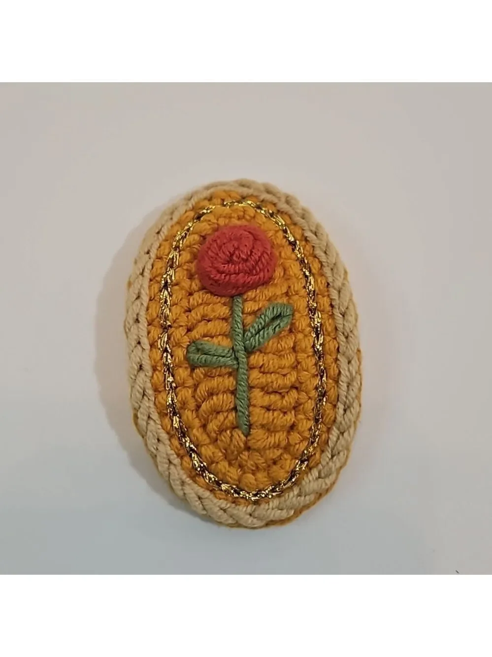 Hand Crafted Hand Knit Crochet  Hair Clip Red Rose embroidered Snap Clip 2.5